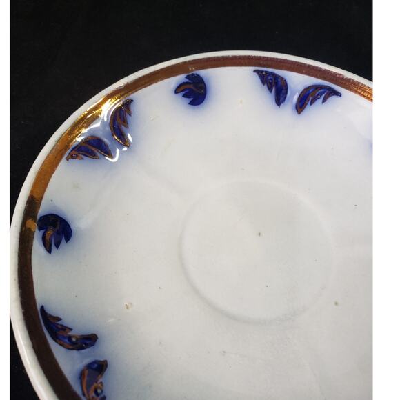 Antique Blue Flow Cup and Saucer Metallic Trim Soup Cup - Picture 4 of 8